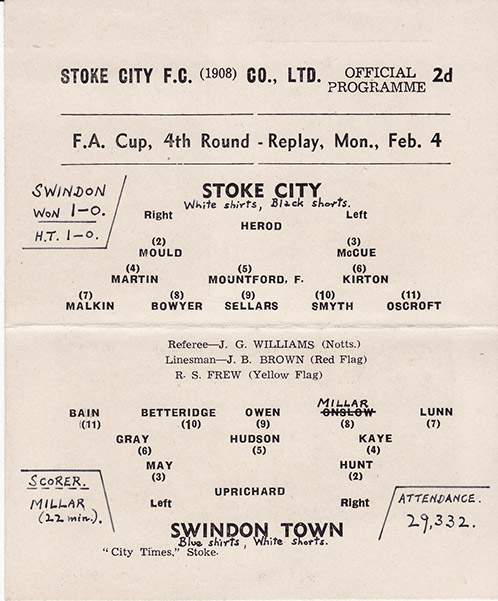 <b>Monday, February 4, 1952</b><br />vs. Stoke City (Away)